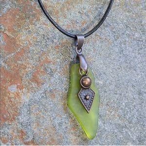 Jewelry - 🍀Green Sea Glass & Leather Pendant Necklace New! Jewelry - 🍀Green Sea Glass & Leather Pendant Necklace New!